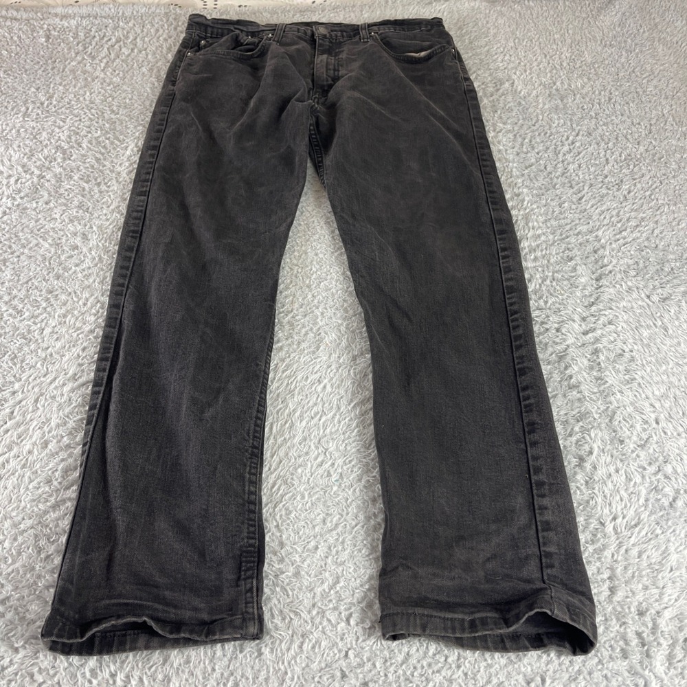 Levis 505 Regular Fit Jeans Mens 36x34 Faded Black Straight Leg Denim WaterLess